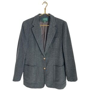 Lauren Ralph Lauren Womens Wool Cashmere Blazer Gold Crest Buttons Gray Size 12